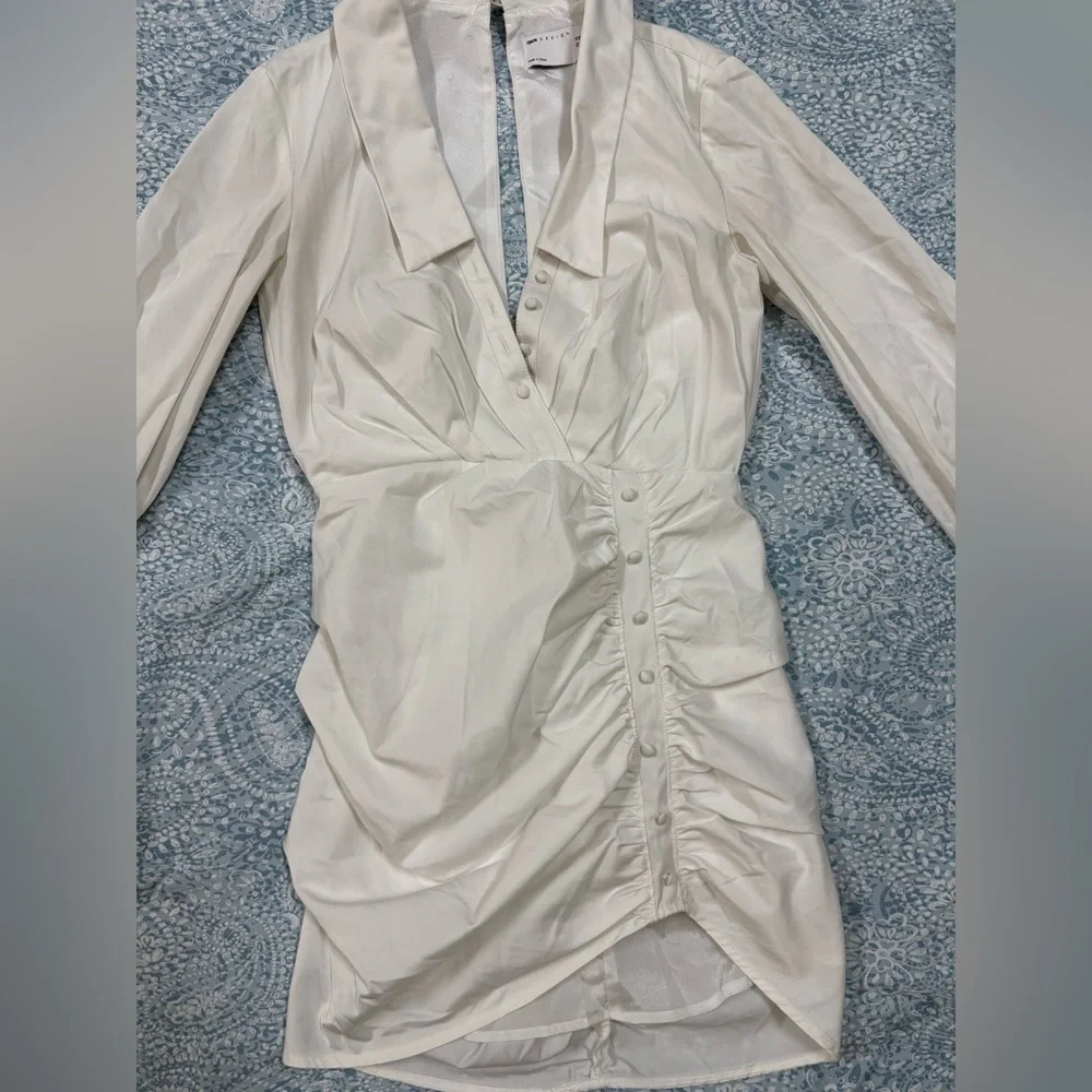 ASOS White Button-Down Ruched Dress